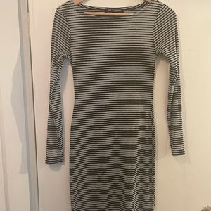 Black and White Striped Long Sleeve Dress